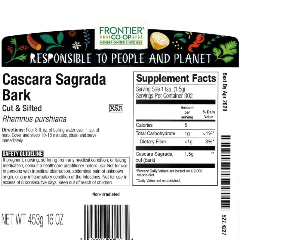 cascara sagrada bark cut sifted frontier supplement facts label.webp