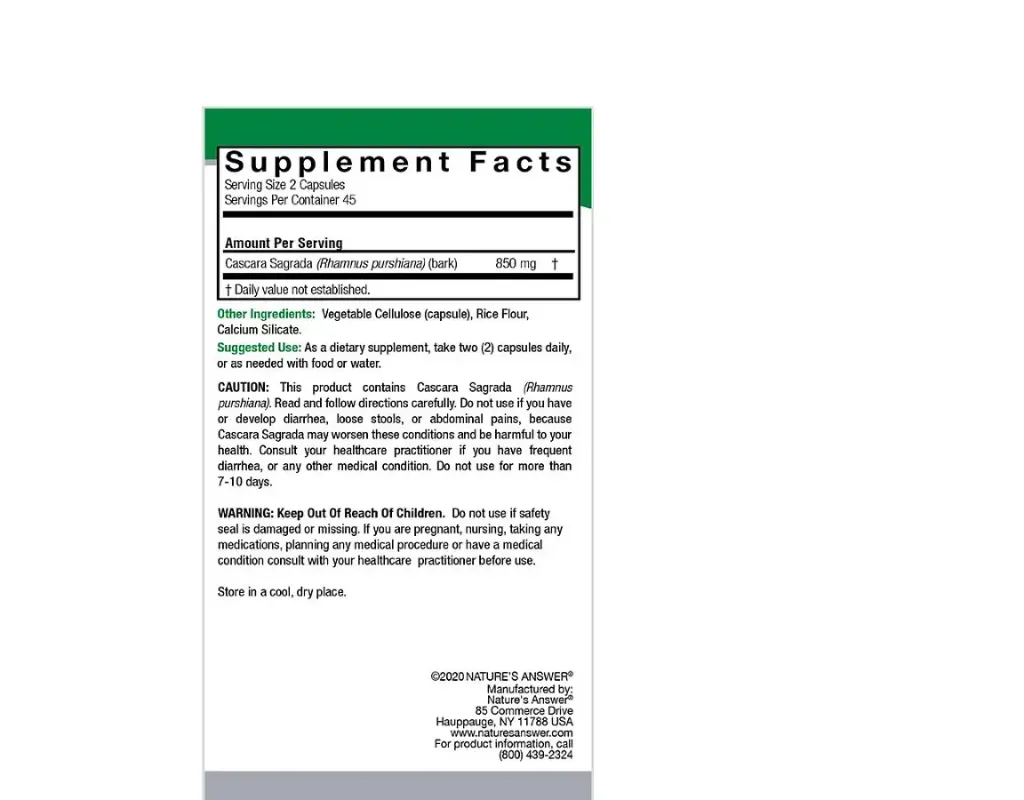 cascara sagrada 850 mg natures answer facts more.webp