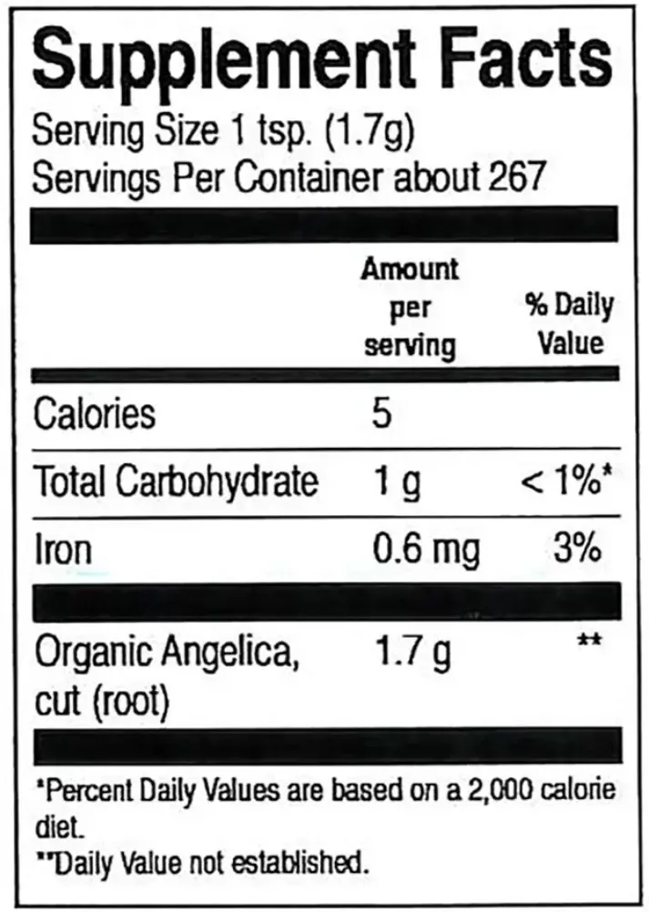 Angelica_root_cut_sifted_Frontier_Co-op_supplement_facts.webp